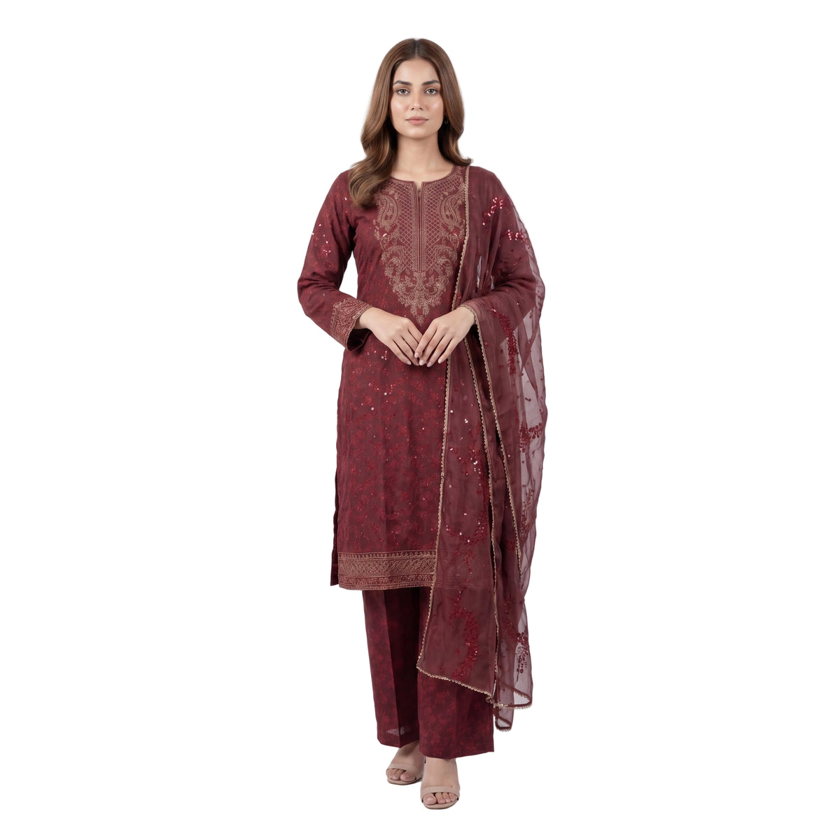 Mohagni Gulnoor Ruby Ember – 3PC Lawn Suit