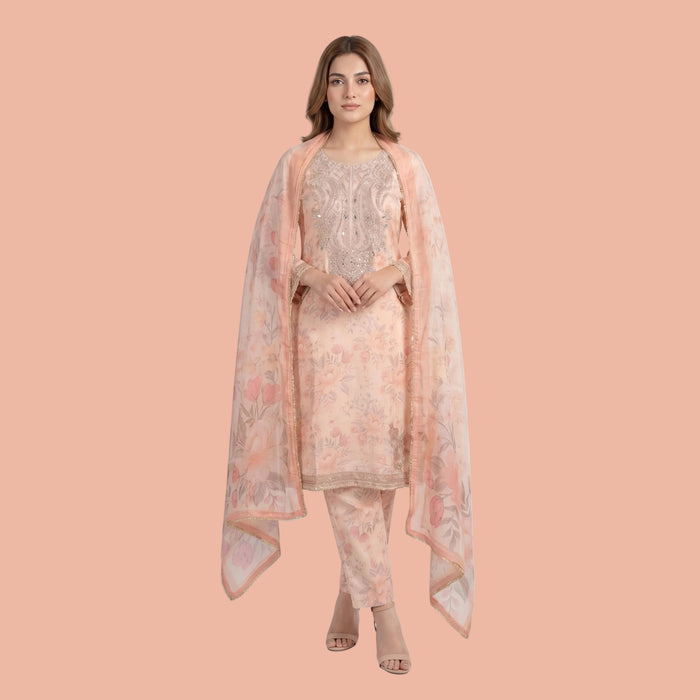 Muskin Peach Flora – 3PC Suit