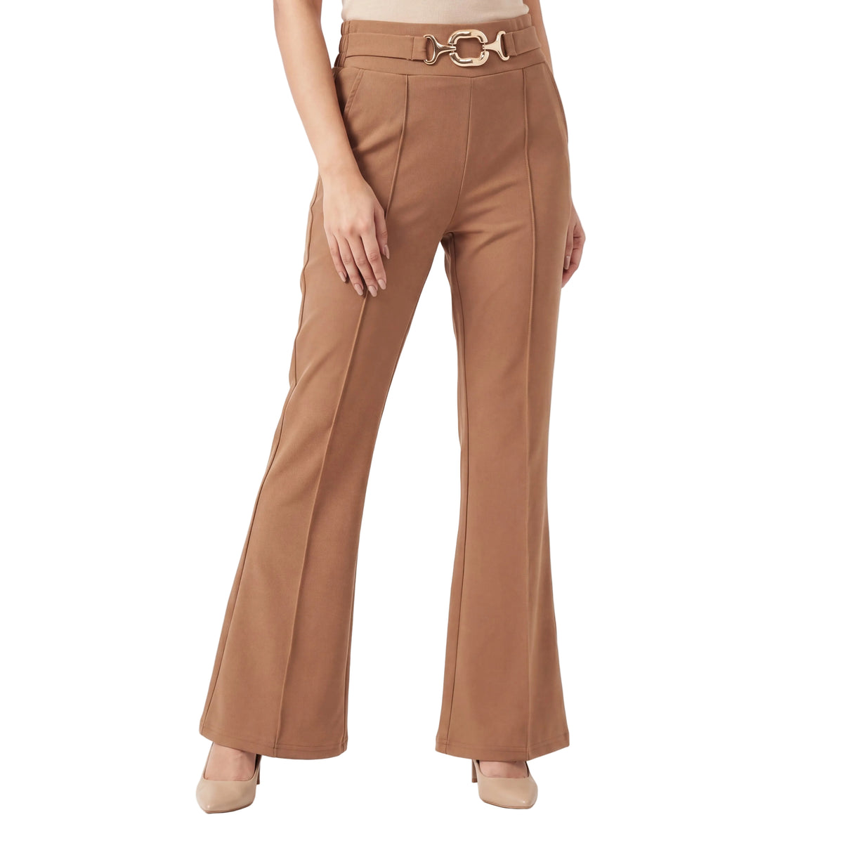 Caramel Horsebit Flare Trouser